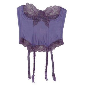 VTG Dolores Poirette Women 34 Purple Floral Lace Corset Top Boned Garter Straps